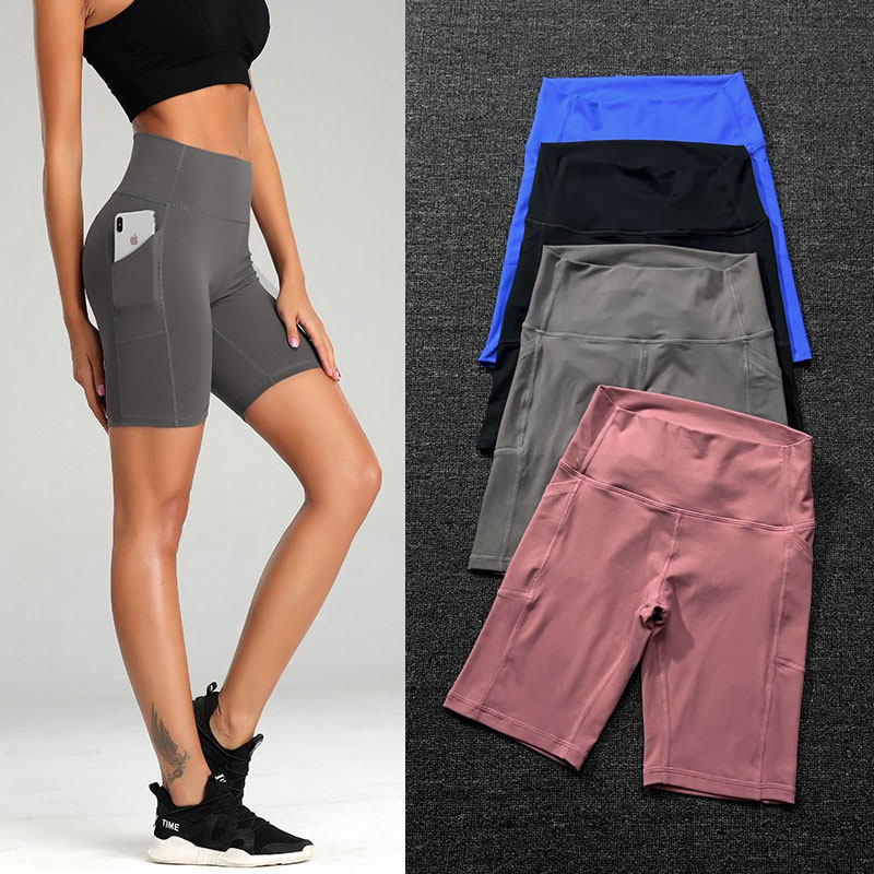 ins风格高腰紧身弹力五分裤骑行健身裤 蜜桃提臀瑜伽速干跑步中裤