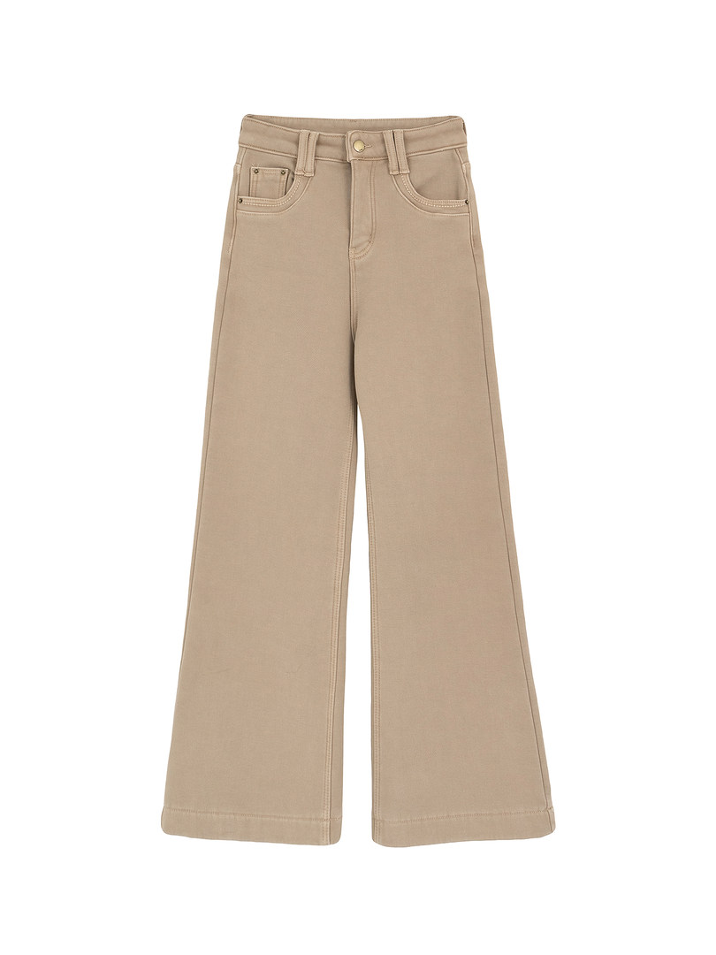 Beige wide-leg pants displayed flat on white background