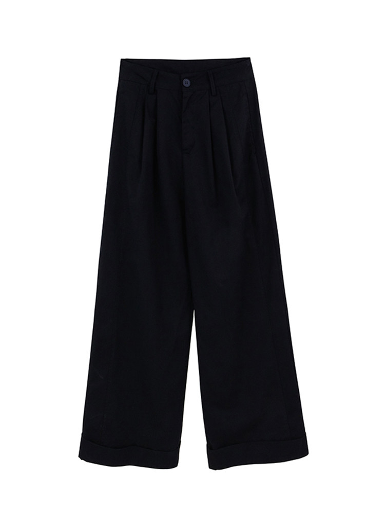 Black wide-leg pants displayed flat on white background