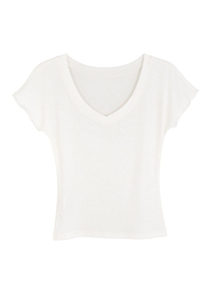 White V-neck short-sleeve t-shirt on plain background