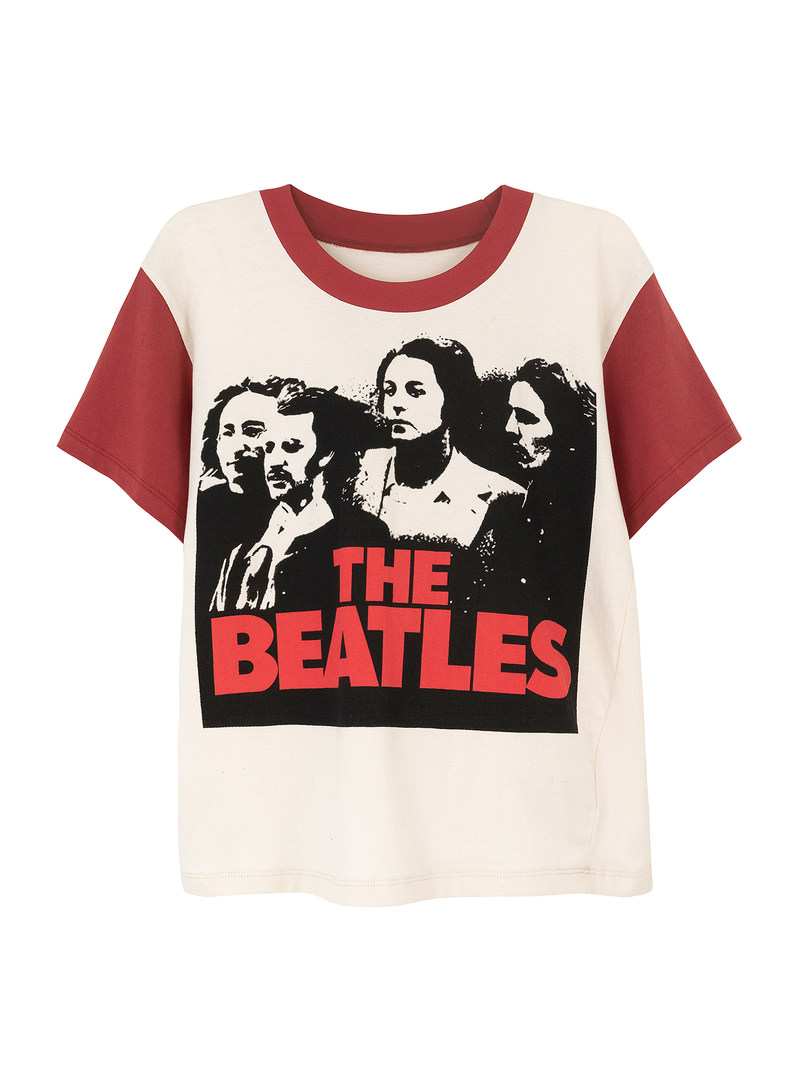 Cream and red short-sleeve t-shirt with The Beatles graphic print