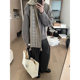 正确版*Fair Isle Scarf复古 费尔岛民族图案骆驼绒流苏提花围巾