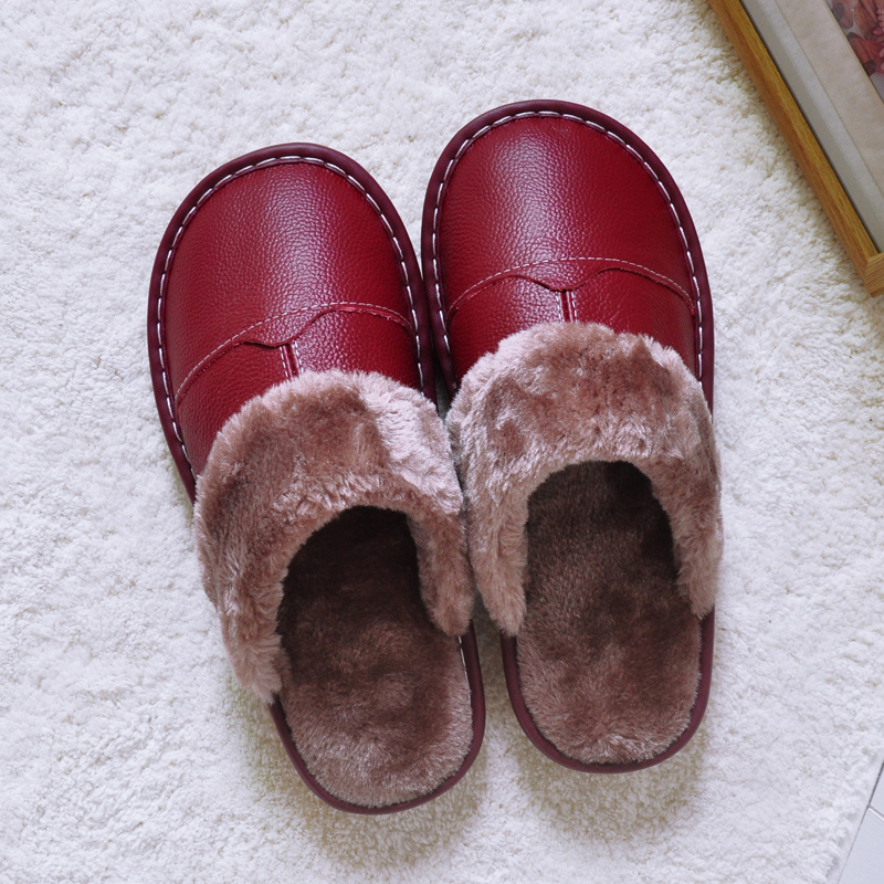 居家牛皮软底防滑防水地板棉拖鞋