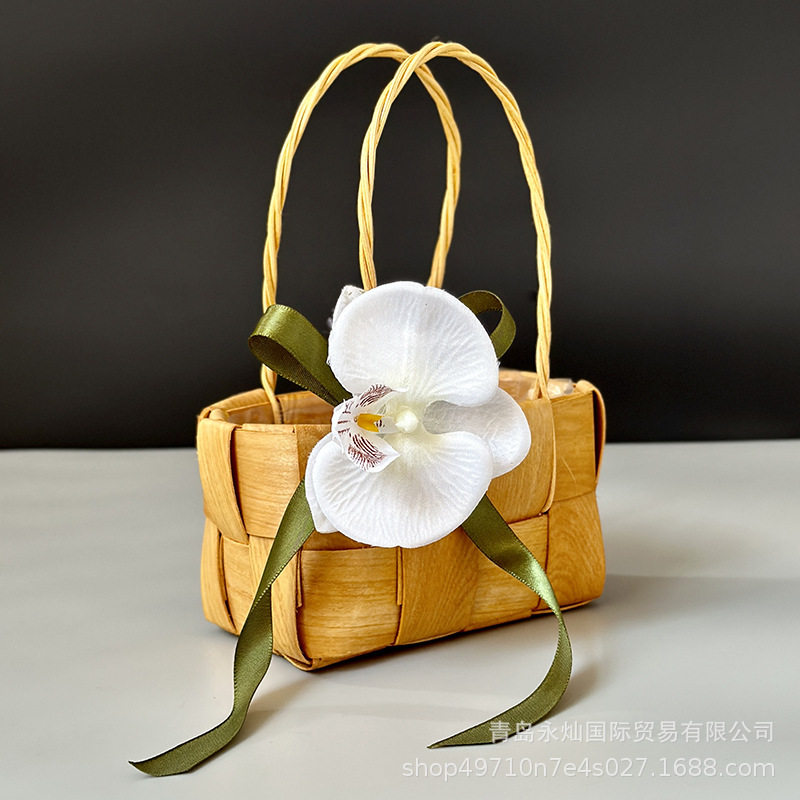 长方形小花篮手提手工编织插花篮图片