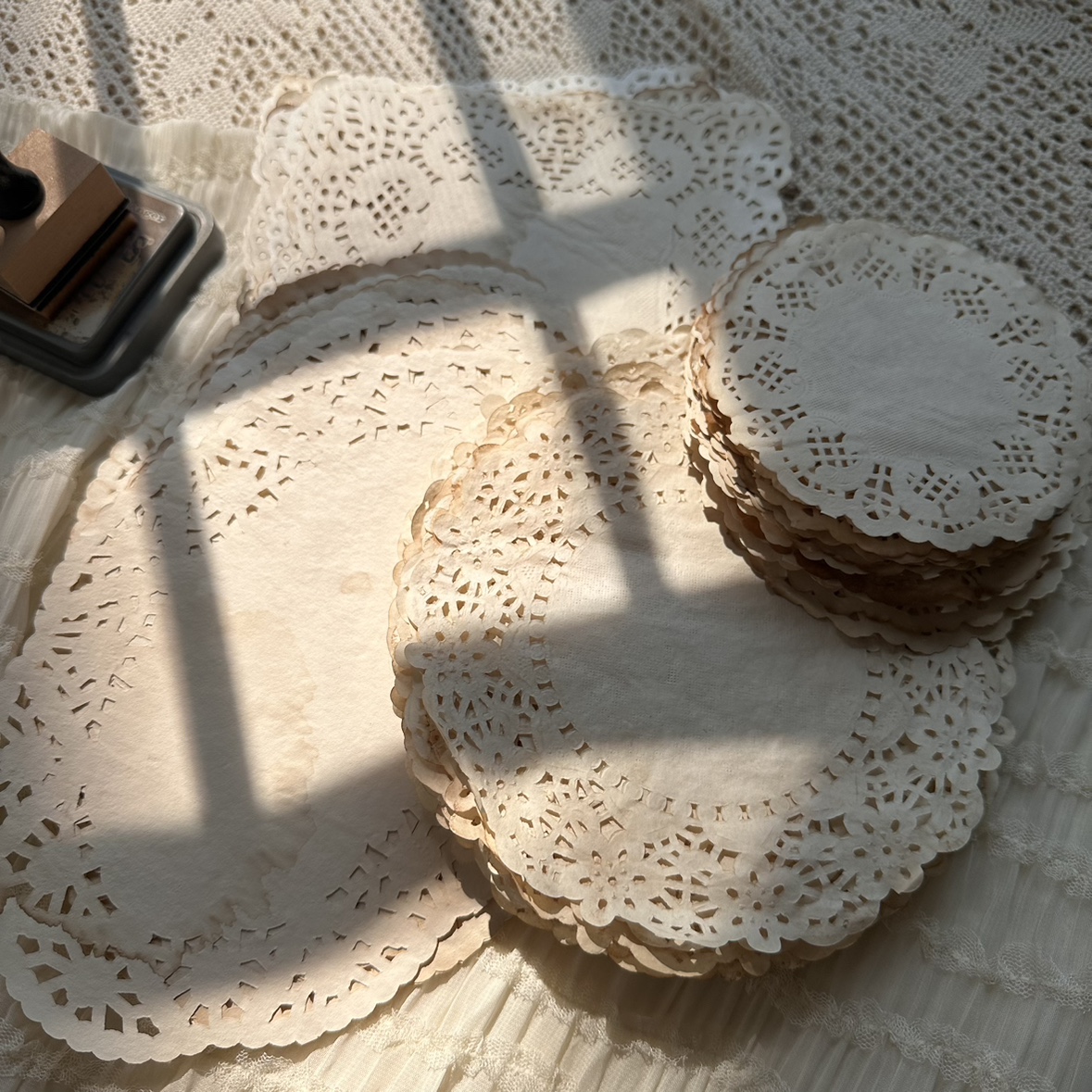 自制手工咖啡染蕾丝花边纸junk journal复古手帐配件拼贴装饰