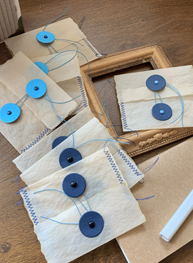 复古做旧手工小信封journal 素材个性包装蓝色小口袋小帅同学原创