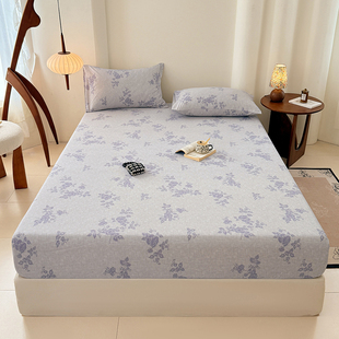 亚麻皱皱纱棉麻原麻印花床笠单双人床罩单件床套保护垫四季通用