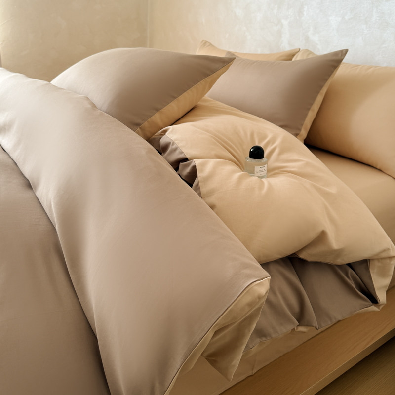 全棉纯色斜纹双拼单品被套三件套单双人学生纯棉被罩枕套四季通用