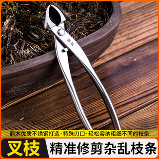 专业枝剪盆景不锈钢叉斜口钳鼎木工具制作专用剪刀凹形枝修剪造型
