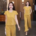 时尚气质套装女2026夏季新款小个子减龄韩系短袖上衣阔腿裤两件套