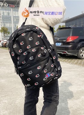 Champion正品冠军印花logo可调节交叉肩带男女双肩包黑背包CH1067