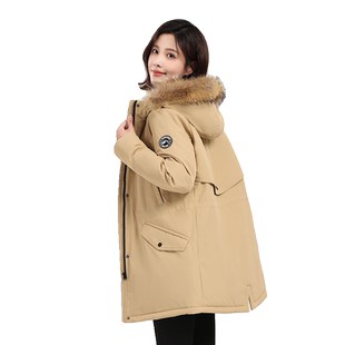 寒布仕中长羽绒服女士鹅绒貉子毛领大码风衣款秋冬外套新品23034