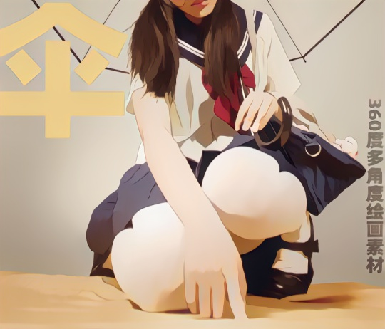 艺用亚裔撑伞下蹲的人类 多角度漫画绘画速写参考资料素材