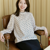 24QDA 前世今生复古温婉文艺圆立领波点宽松衬衫 062 落叶心