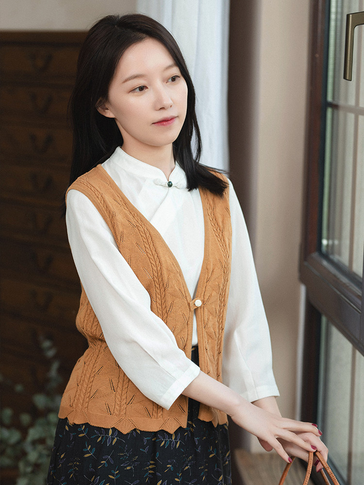 前世今生温婉风深V领针织马甲