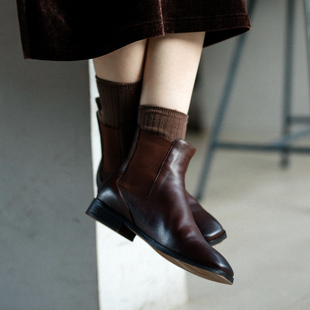 21QDS-007【行云有影】前世今生复古温婉文艺简约加绒牛皮短靴