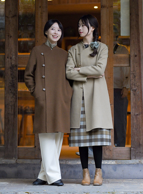 23QDA-304【秋烟绿野】前世今生复古轻中式立领偏襟双面呢大衣