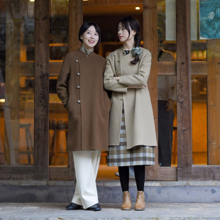 前世今生复古轻中式 秋烟绿野 立领偏襟双面呢大衣 304 23QDA