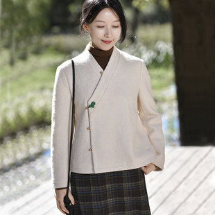 85-24QDA-180【松涛】前世今生复古文艺新中式交叠V领毛呢外套