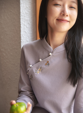 22QDA-273【落梅簪花】前世今生复古轻新中式斜襟绣花针织上衣