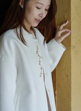 25QDA-022【入风烟】前世今生复古文艺立领门襟绣花落肩袖短外套