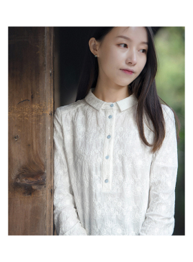 18CXA-034【花影重重】前世今生春复古文艺小翻领绣花棉衬衫
