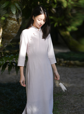 25CXC-082【飞霞】前世今生复古新中式简约修身纯色旗袍