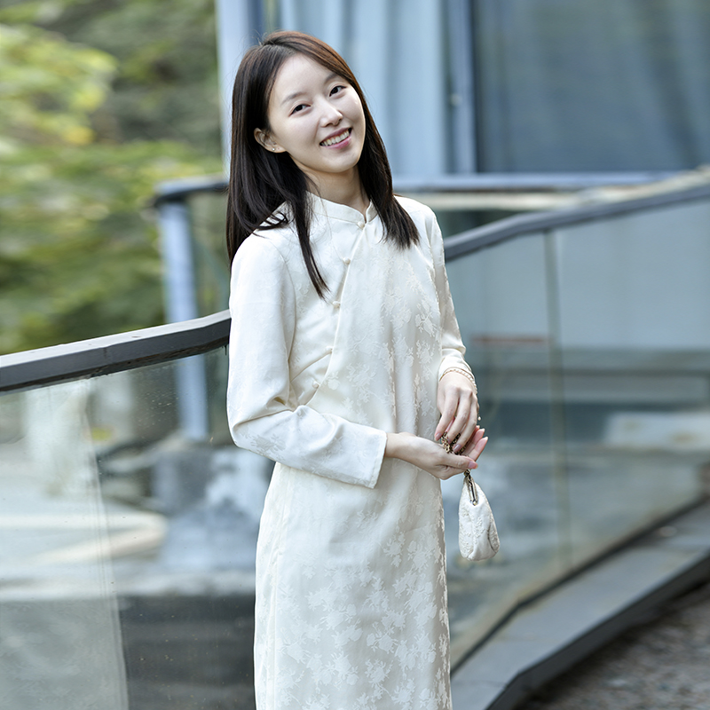 中式立领斜襟提花旗袍裙