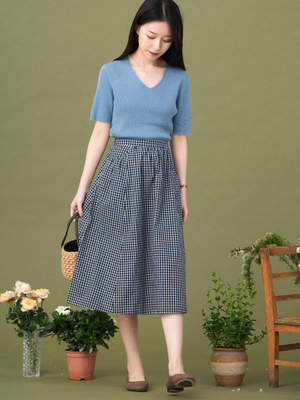 前世今生复古风文艺格子半身裙