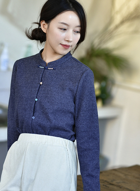 24QDA-173【落蘅】前世今生复古新中式立体一字疙瘩扣针织T恤