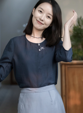 23CXA-193【松花竹影】前世今生七分袖绣花衬衫旗袍外搭中式罩衫