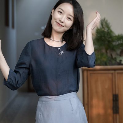 前世今生直身复古文艺开襟7分袖