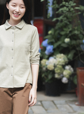 20QDA-030【柔风微云】前世今生复古温婉文艺经典翻领长袖T恤