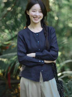 26CXA-360【柔风】前世今生复古文艺圆领直门襟长袖苎麻衬衫