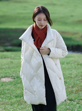 25QDA-313【梨花若雪】前世今生复古文艺大立领中长白鸭绒羽绒服