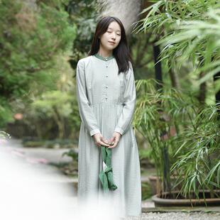 前世今生复古新中式 3.20特卖 寻芳 199 撞色领印花连衣裙 25CXC