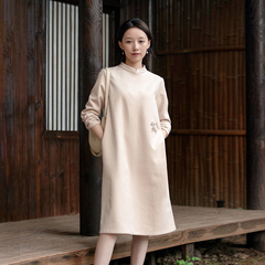 不.退换6-21QDC-174【东园秋怀】前世今生复古轻中式A字冬旗袍裙