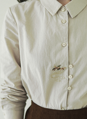 22QDA-184【烟凝暮景】前世今生复古温婉文艺翻领绣花长袖衬衫