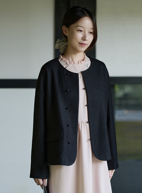 25QDA-125【昭阳日影】前世今生复古文艺黑色圆领直门襟短外套