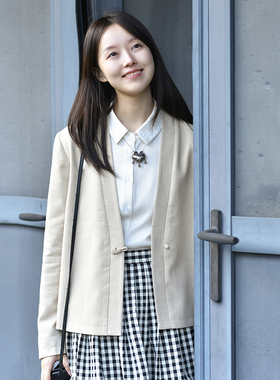 25CXA-044【青天月】前世今生复古温婉文艺交叠V领一粒扣外套