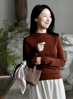24QDM-023【秋英】前世今生复古简约通勤文艺半高立领套头针织衫
