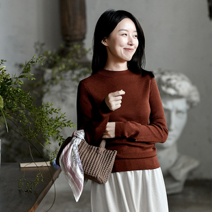 前世今生复古简约通勤文艺半高立领套头针织衫 秋英 023 24QDM