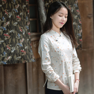 前世今生复古文艺小立领斜襟宽松春秋衬衫 初蕾 218 17QDA