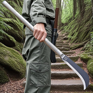 加长超长柄柴刀龙泉手工锻打高锰钢砍柴刀户外开路刀弯刀户外皮套