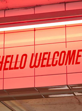 潮店HELLO WELCOME玻璃贴纸 红色欢迎光临网红店铺横梁广告墙贴
