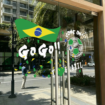2026世界杯巴西玻璃贴纸 BRAZIL酒吧餐饮橱窗广告贴定制大张