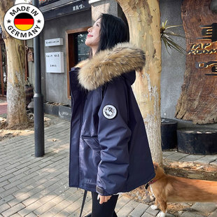 小个子大毛领冬季 派克服短款 外套 藏蓝色羽绒服女工装 德国2025新款