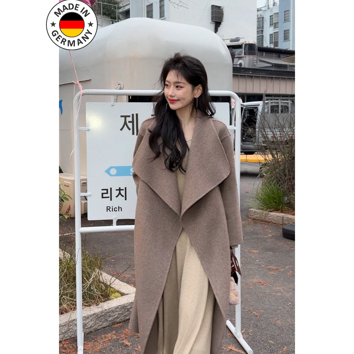 秋冬双面羊绒大翻领长款女大衣