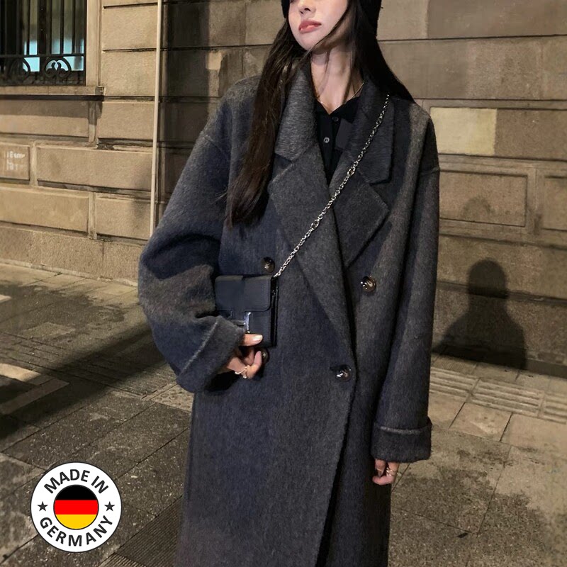 德国黑灰双面羊绒女大衣秋冬款