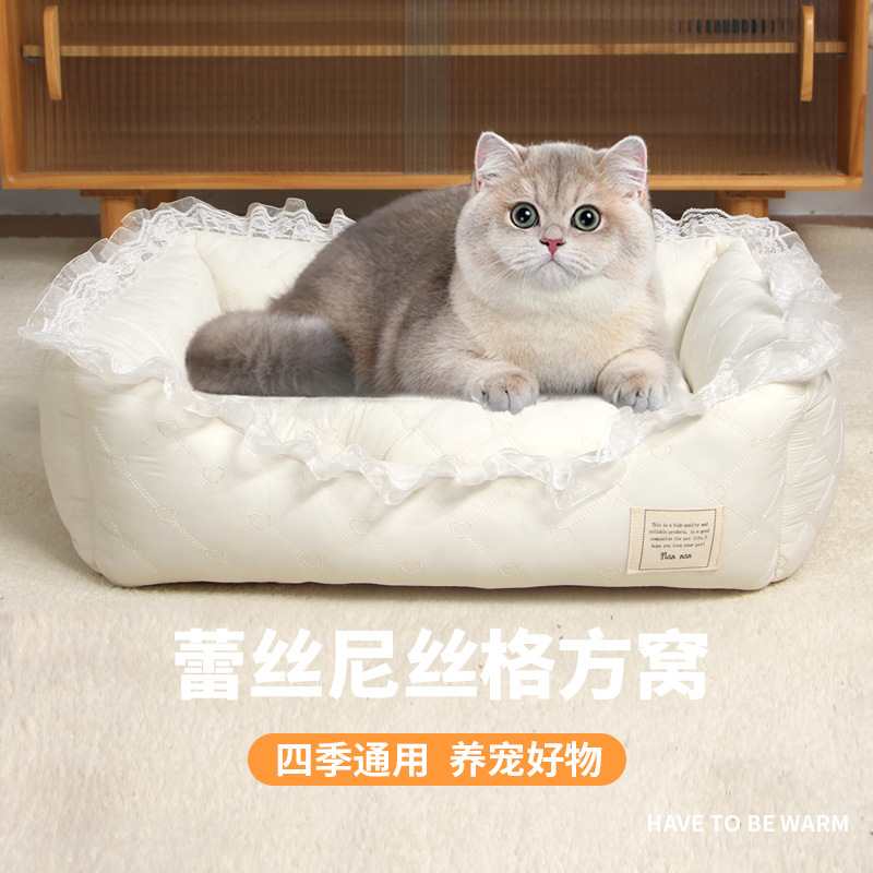跨境热销宠物用品尼丝纺宠物窝蕾保暖猫狗通用窝半封闭宠物安睡窝